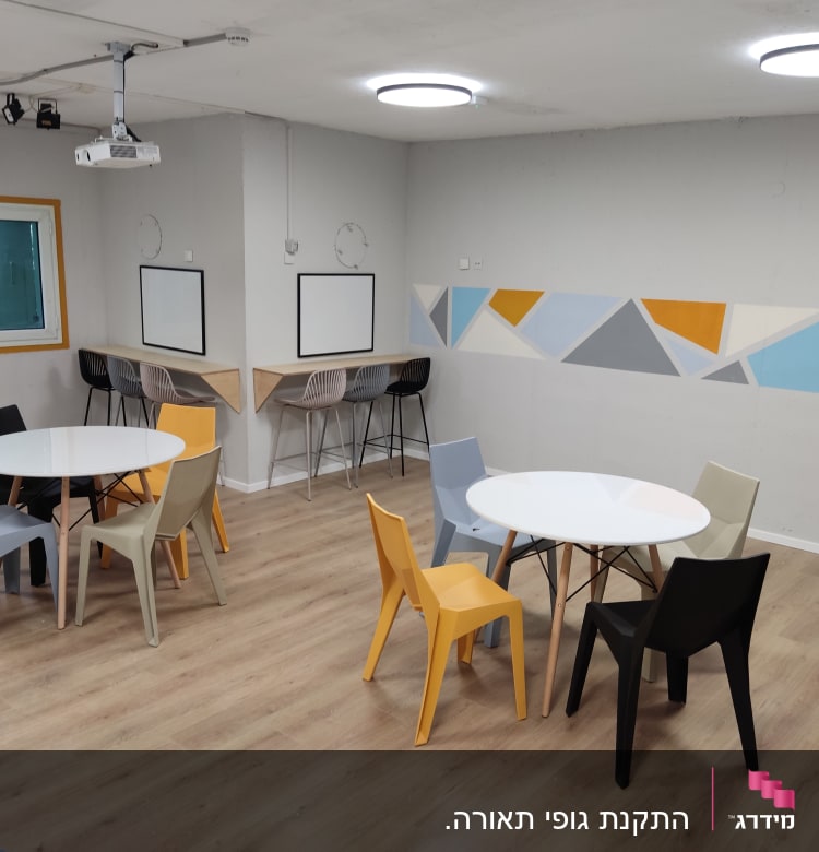 חדר עם תאורה עגולה ותקרת גבס